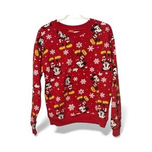 Disney Mickey Mouse Christmas Snowflake Red‎ Sweatshirt Women's M 7-9